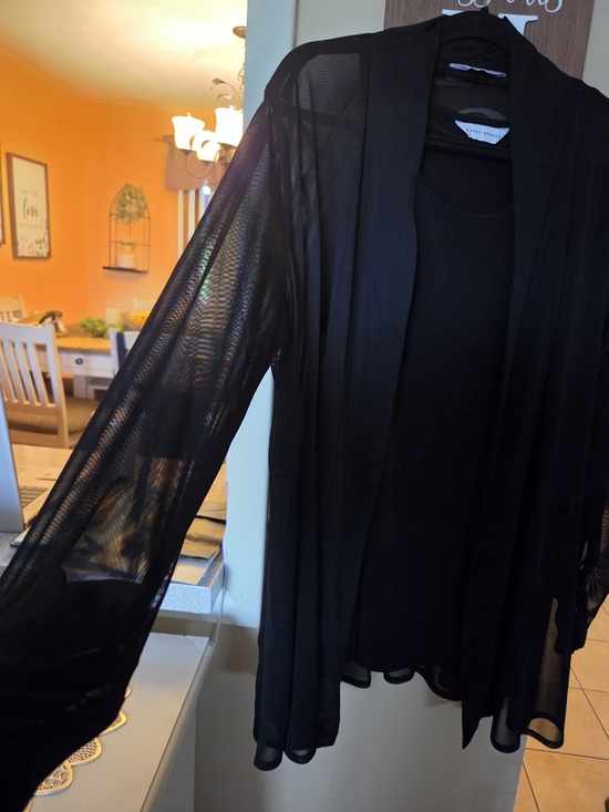 Susan Graver Tops - Susan Graver Black Sheer Cardigan with Mesh Detail With Matching Tank. 2 Pc Set.
